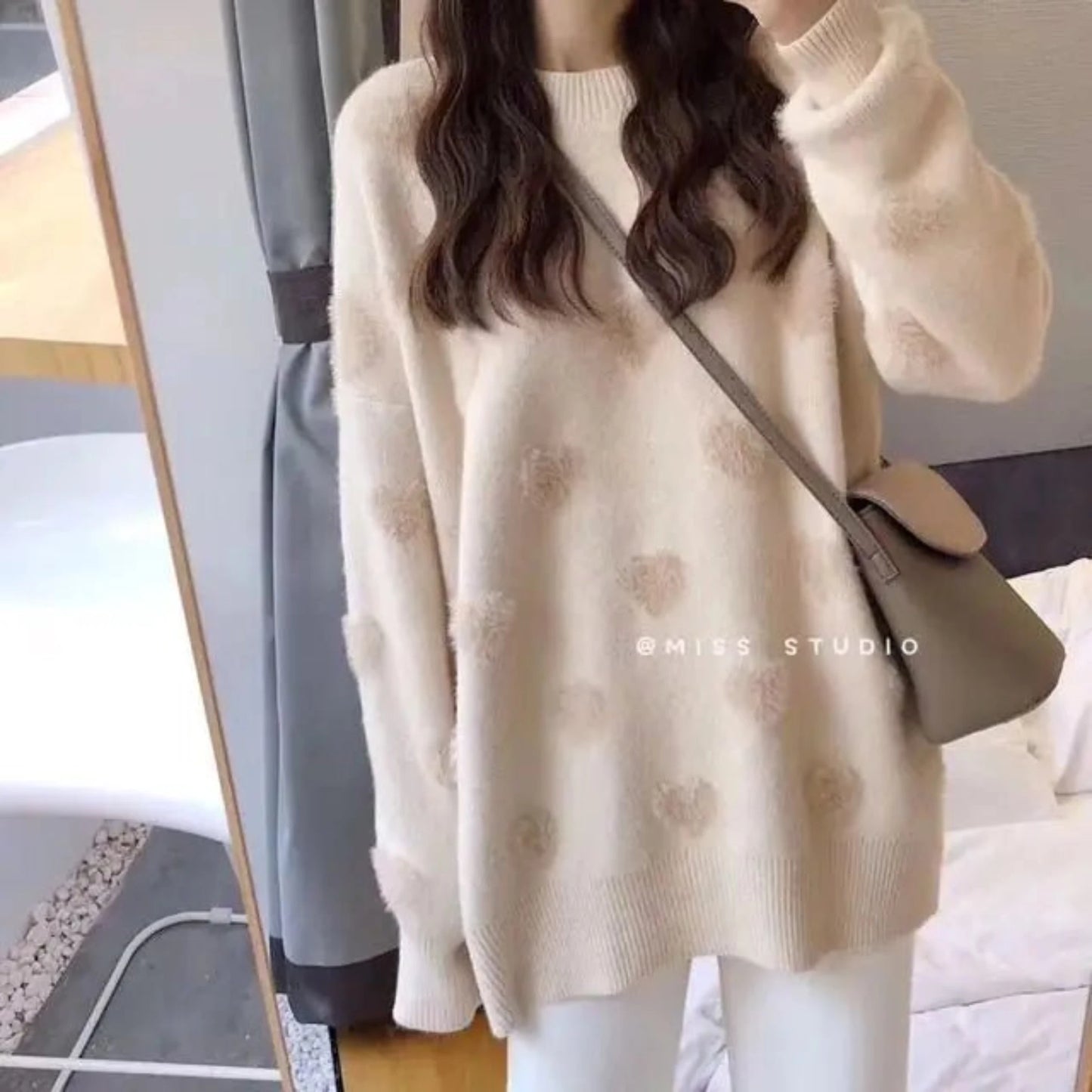 Korean fashion heart design sweater, stylish and cozy for any look.