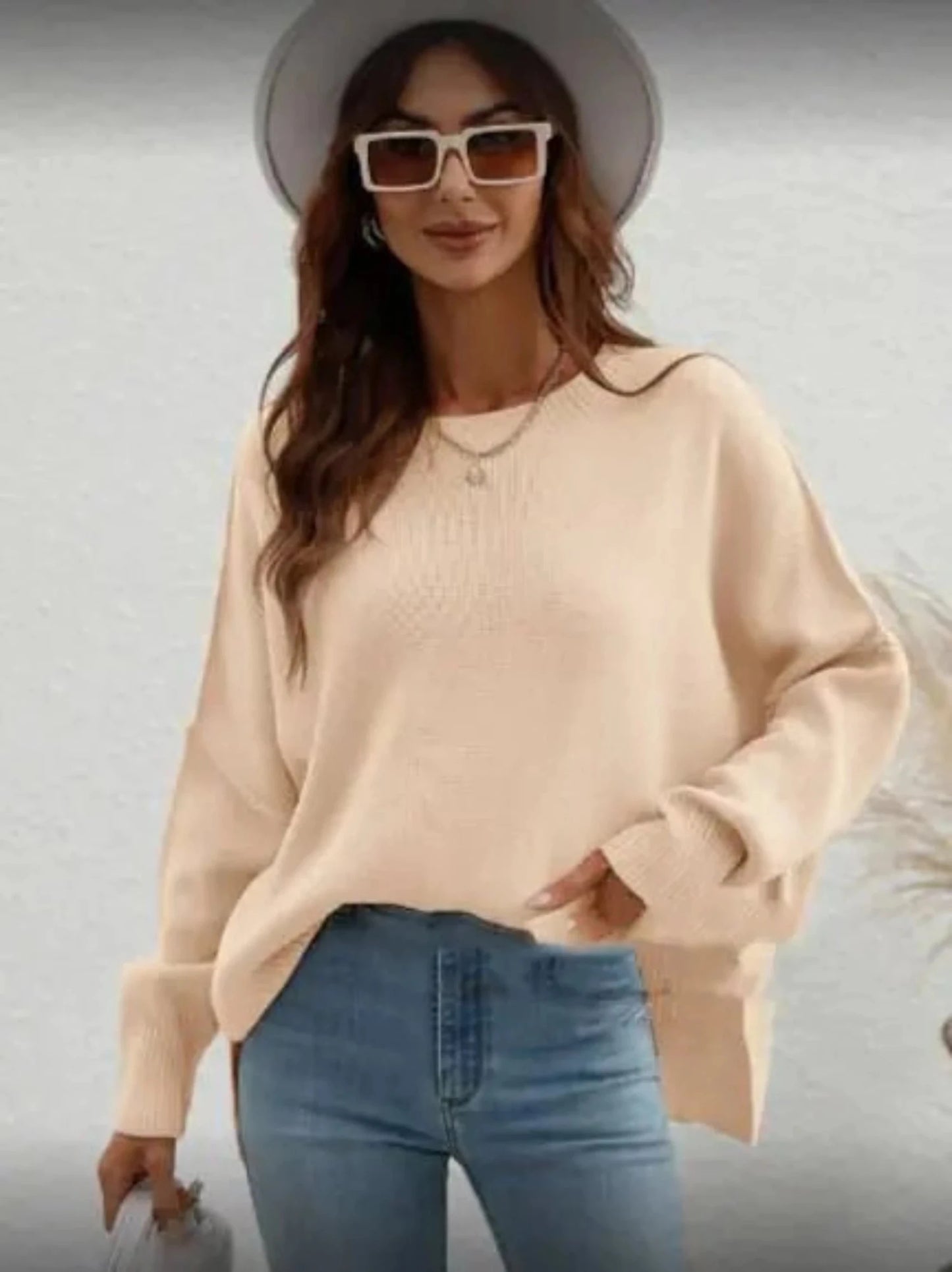 Long sleeve crew neck sweater for women, stylish and comfortable.