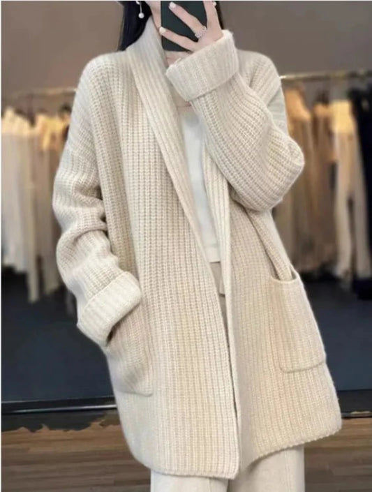 Plus size women's mid-length sweater cardigan, stylish and cozy.