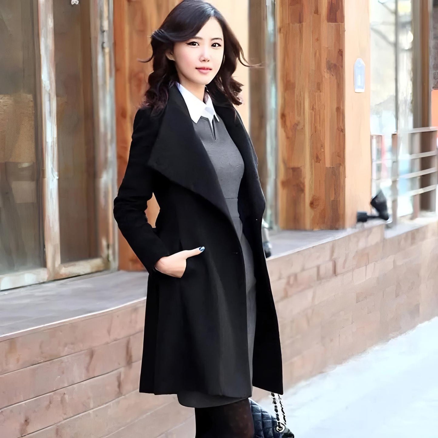 Winter cashmere long coat for women, offering warmth and style.