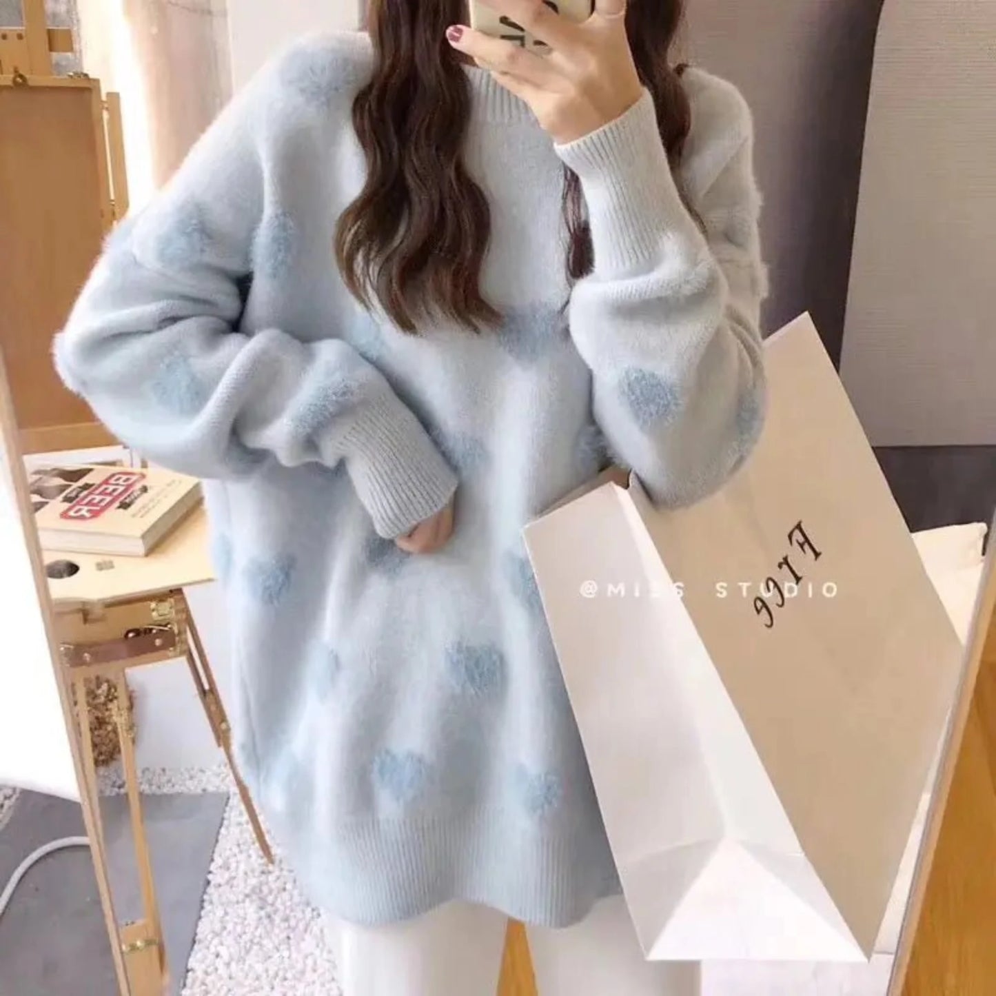 Korean fashion heart design sweater, stylish and cozy for any look.