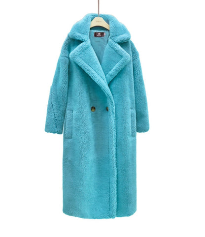 Long winter cashmere lamb coat for warmth and elegance in cold weather.