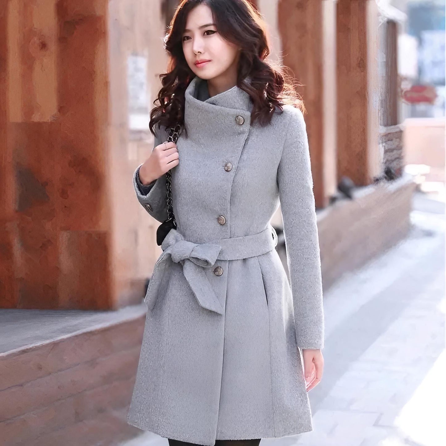 Winter cashmere long coat for women, offering warmth and style.