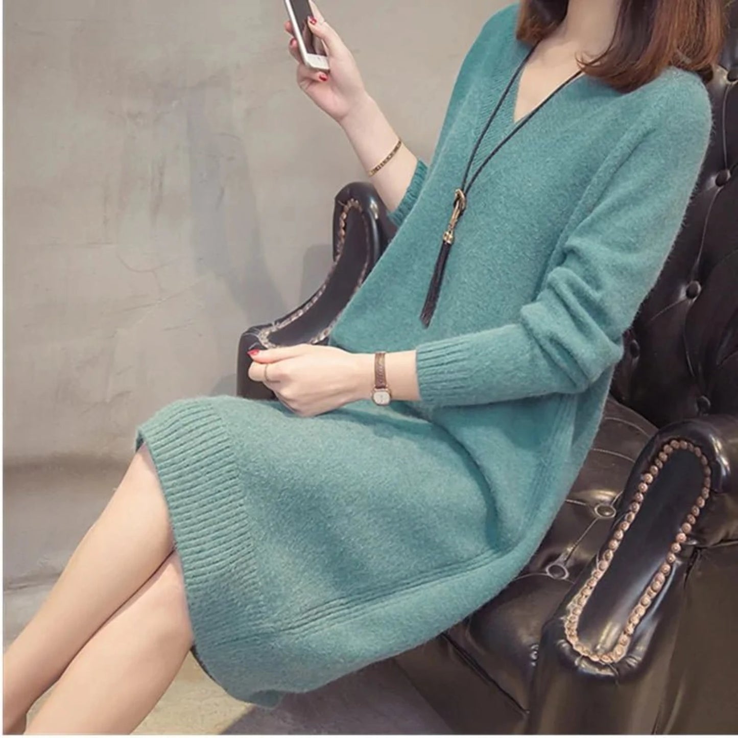 Cozy knitted sweater, perfect for warmth and comfort during chilly days.