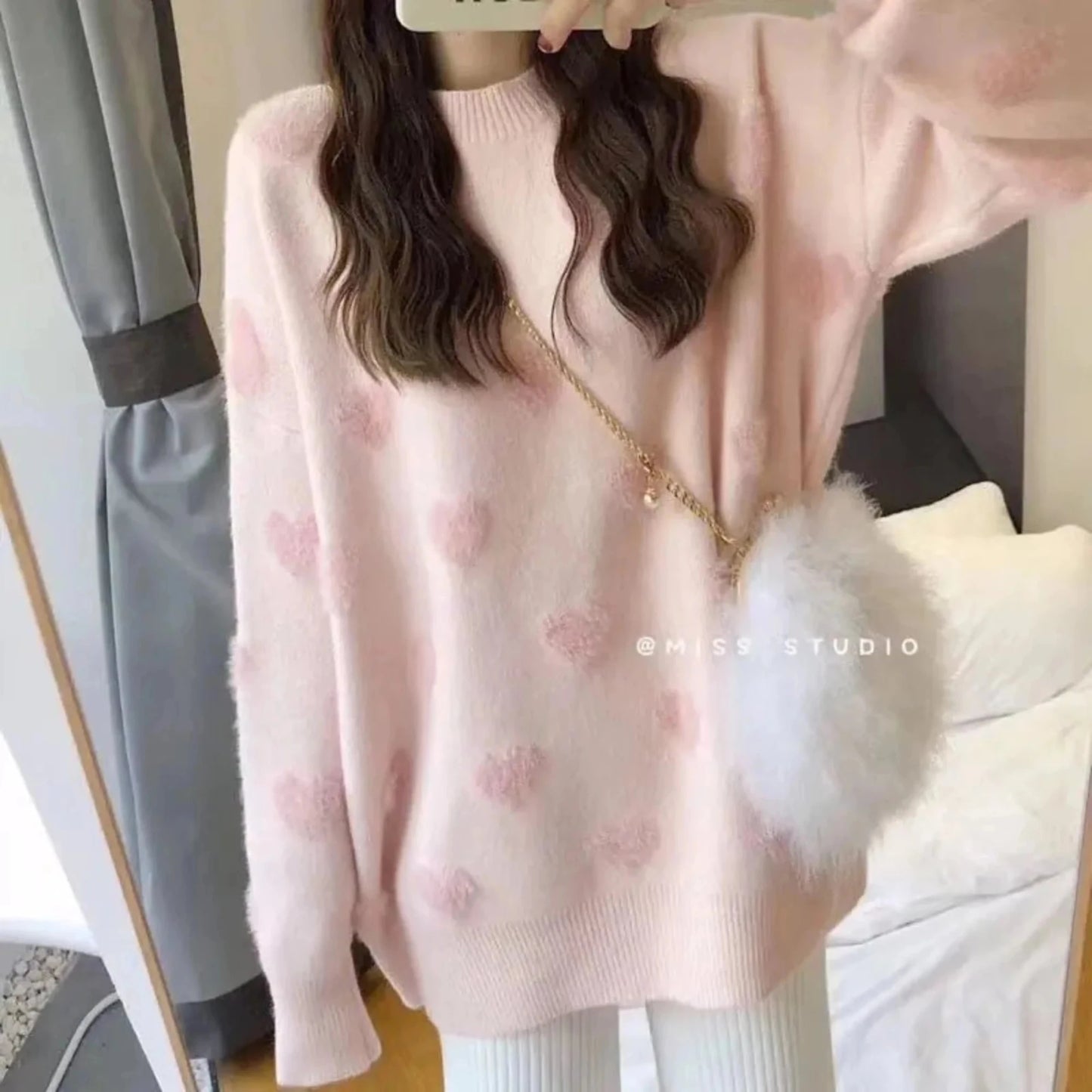 Korean fashion heart design sweater, stylish and cozy for any look.