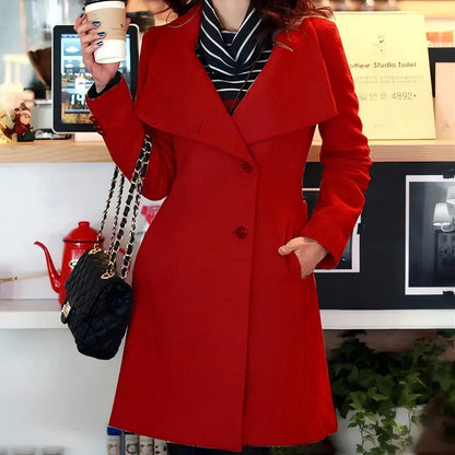 Winter cashmere long coat for women, offering warmth and style.