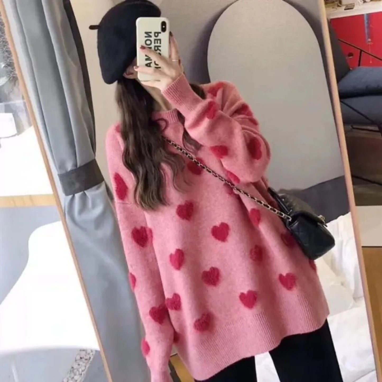 Korean fashion heart design sweater, stylish and cozy for any look.