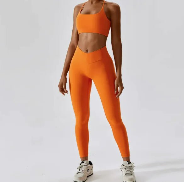 Back striped design sports yoga suit, featuring a sleek and stylish design with striped detailing on the back for a modern activewear look.