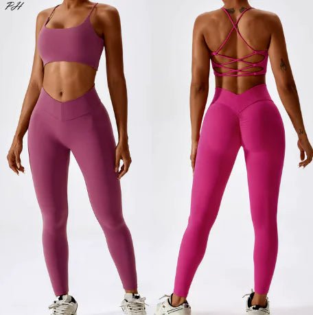 Back striped design sports yoga suit, featuring a sleek and stylish design with striped detailing on the back for a modern activewear look.