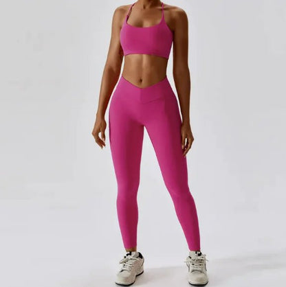 Back striped design sports yoga suit, featuring a sleek and stylish design with striped detailing on the back for a modern activewear look.