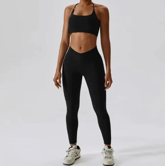 Back striped design sports yoga suit, featuring a sleek and stylish design with striped detailing on the back for a modern activewear look.