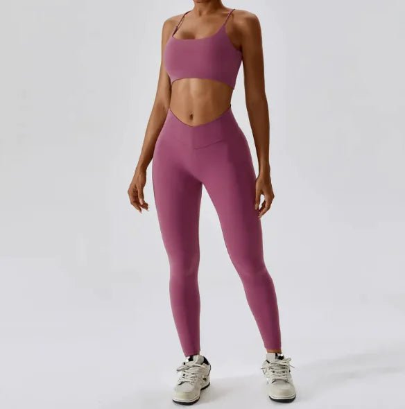 Back striped design sports yoga suit, featuring a sleek and stylish design with striped detailing on the back for a modern activewear look.