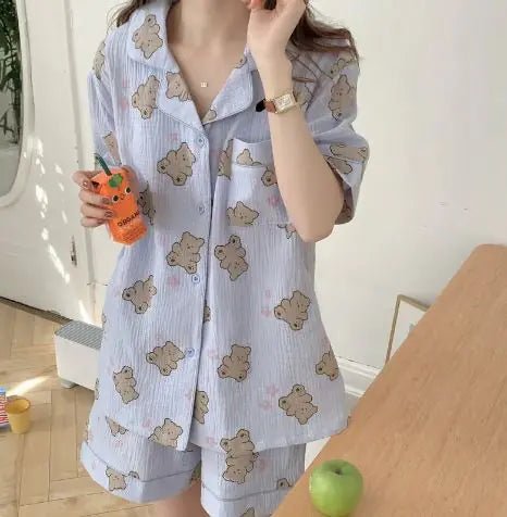 Bear Print Short - sleeved Pajamas Set - Mareslie Apparel