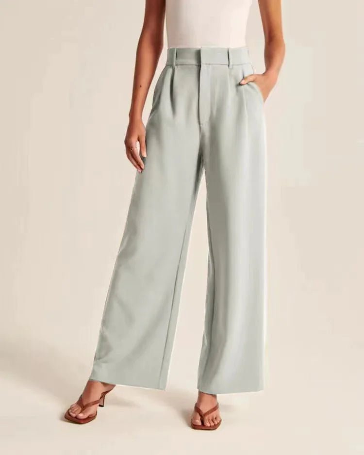 Chic Commuter Wide - Leg Trousers with Pockets - Slimming High - Waist Design - Mareslie Apparel