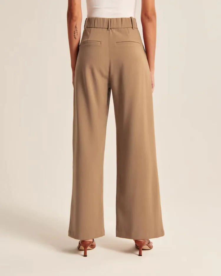 Chic Commuter Wide - Leg Trousers with Pockets - Slimming High - Waist Design - Mareslie Apparel