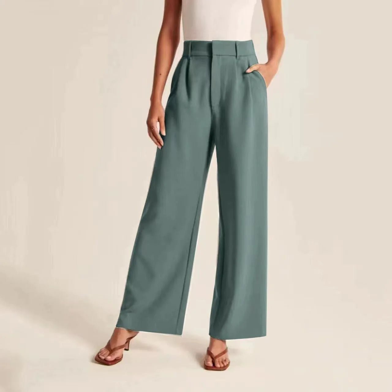 Chic Commuter Wide - Leg Trousers with Pockets - Slimming High - Waist Design - Mareslie Apparel