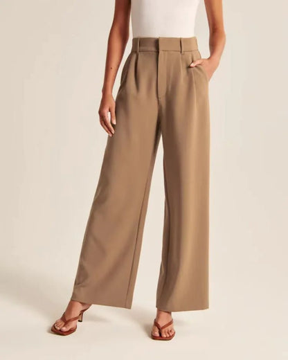 Chic Commuter Wide - Leg Trousers with Pockets - Slimming High - Waist Design - Mareslie Apparel