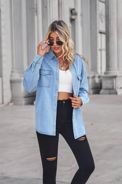 Chic Slim Fit Denim Shirt for Effortless Elegance - Mareslie Apparel