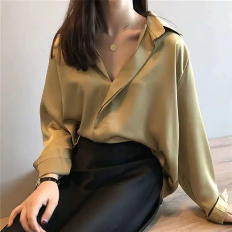 Chic V - Neck Silk Blouse - Mareslie Apparel