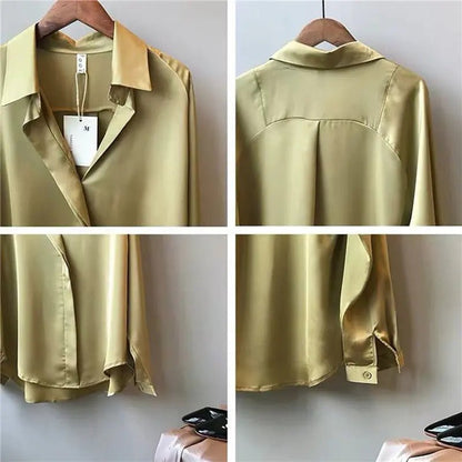 Chic V - Neck Silk Blouse - Mareslie Apparel