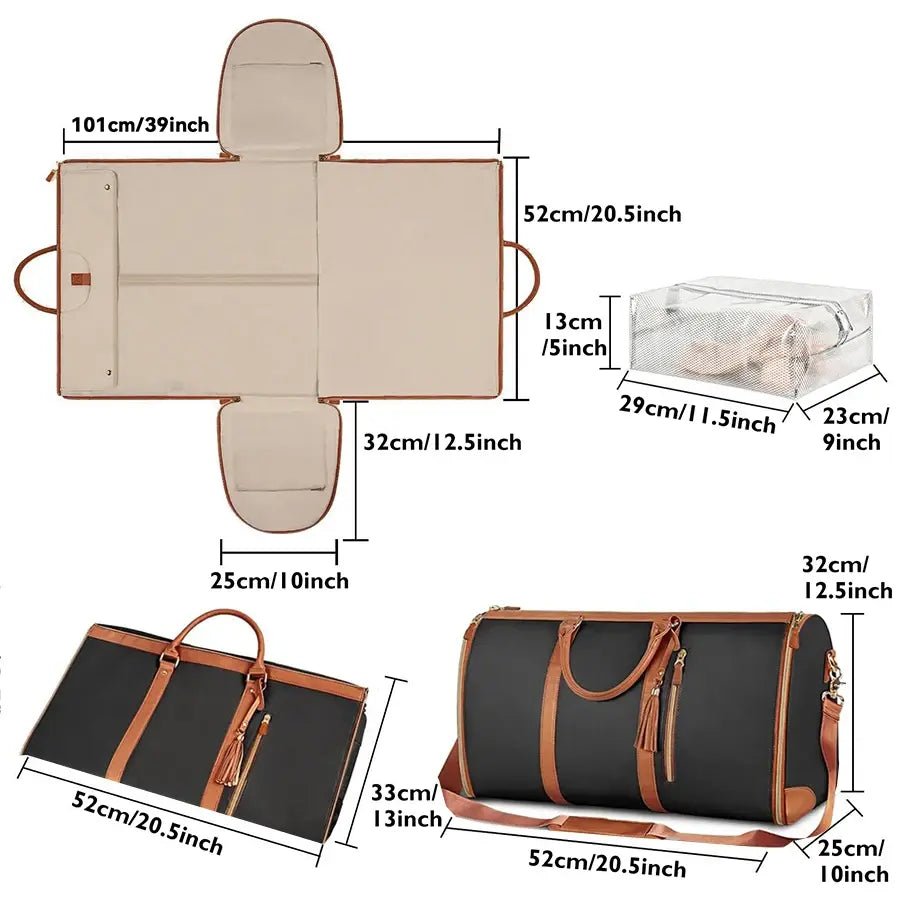 Convertible Leather Garment Duffle Bags for Travel and Carry on. Unisex - Mareslie Apparel