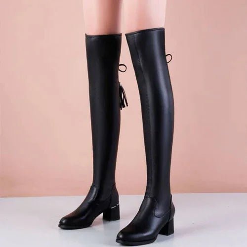 Elastic Leather Knee Boots - Mareslie Apparel