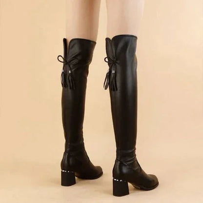 Elastic Leather Knee Boots - Mareslie Apparel