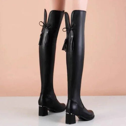 Elastic Leather Knee Boots - Mareslie Apparel