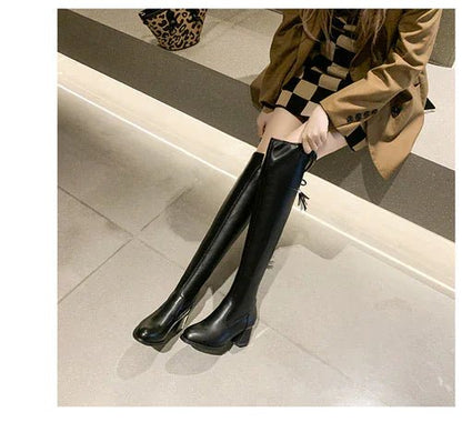 Elastic Leather Knee Boots - Mareslie Apparel