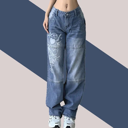 Harajuku Printed Cargo Jeans - Mareslie Apparel