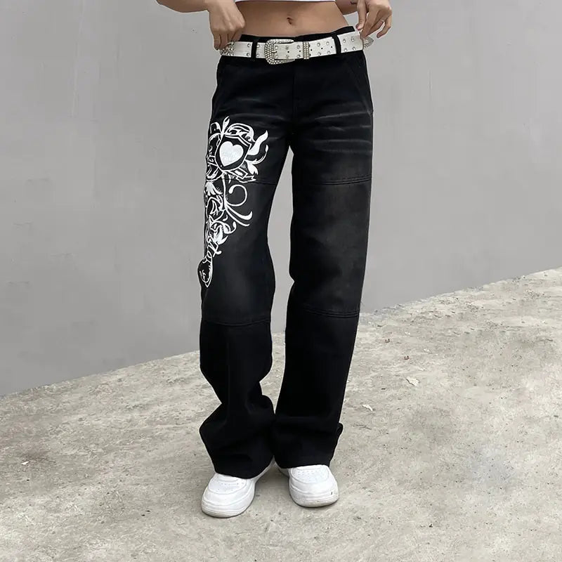 Harajuku Printed Cargo Jeans - Mareslie Apparel