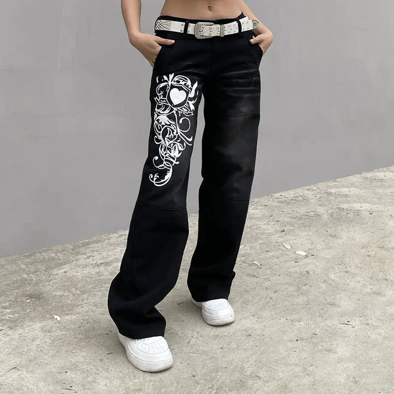 Harajuku Printed Cargo Jeans - Mareslie Apparel