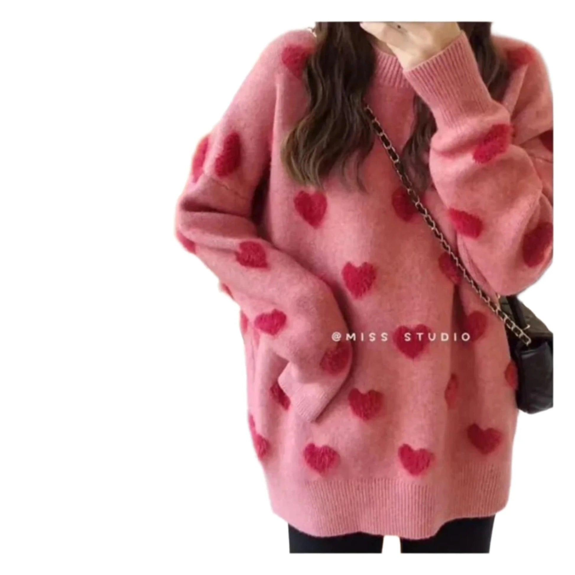 Korean fashion heart design sweater, stylish and cozy for any look.