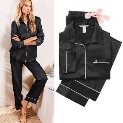 New Elegant Fashion Casual Women Lady Satin Pajamas Set - Mareslie Apparel