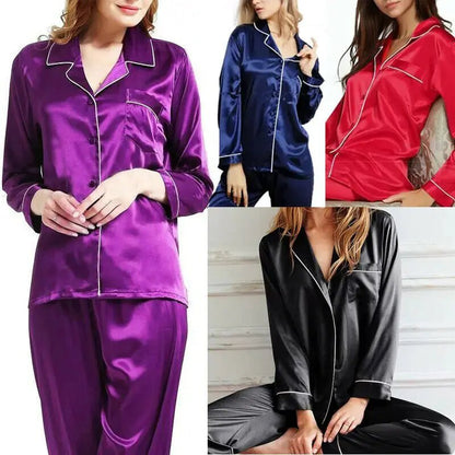 New Elegant Fashion Casual Women Lady Satin Pajamas Set - Mareslie Apparel