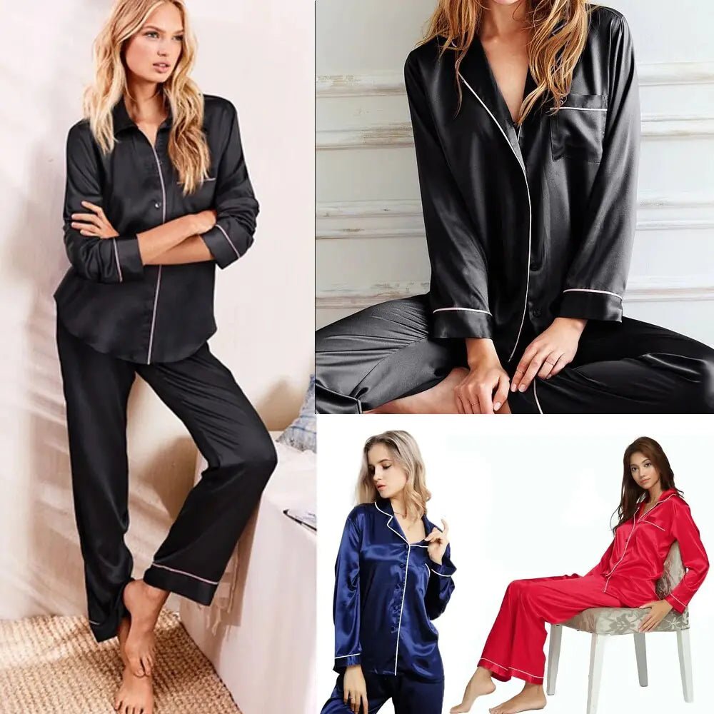 New Elegant Fashion Casual Women Lady Satin Pajamas Set - Mareslie Apparel