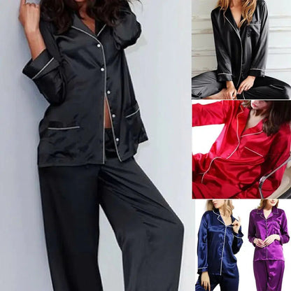 New Elegant Fashion Casual Women Lady Satin Pajamas Set - Mareslie Apparel