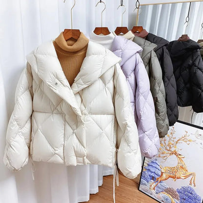 New fashion white duck down short winter jacket, warm and stylish.