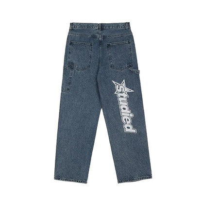 Retro Letter Embroidery Casual Jeans - Mareslie Apparel