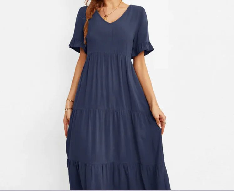 Solid Color Wide Hem Casual Dress - Mareslie Apparel