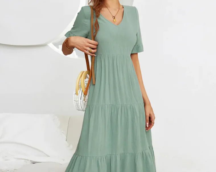 Solid Color Wide Hem Casual Dress - Mareslie Apparel