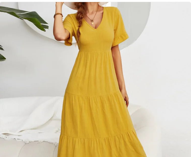 Solid Color Wide Hem Casual Dress - Mareslie Apparel