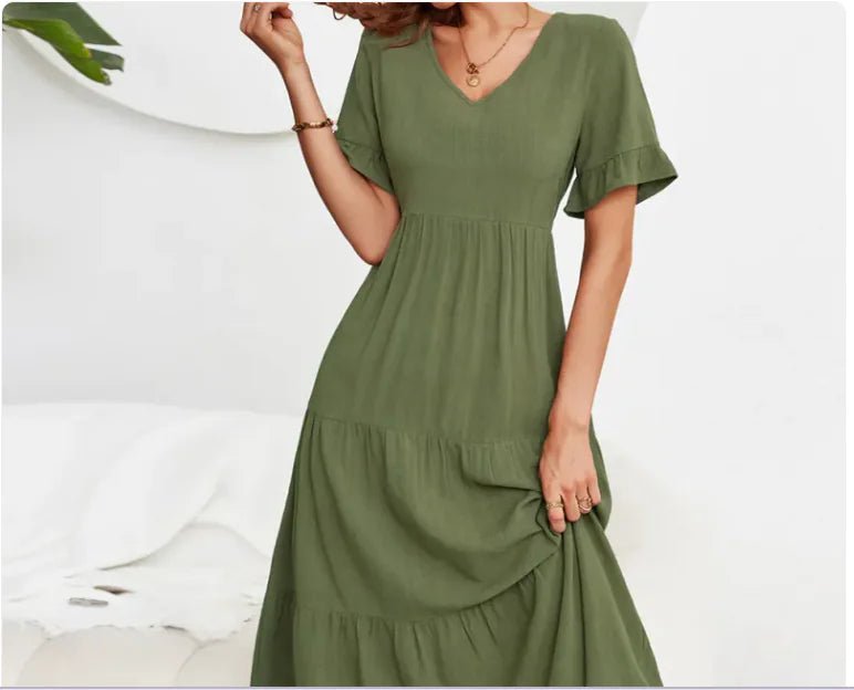 Solid Color Wide Hem Casual Dress - Mareslie Apparel