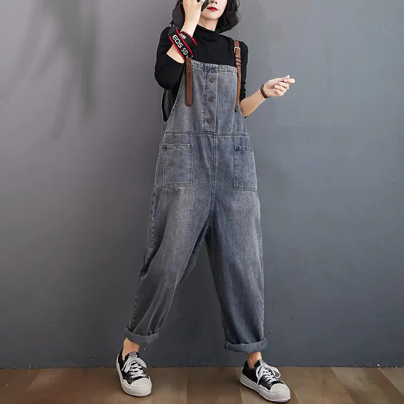 Spring Fashion Button Jeans Harem Jumpsuit - Mareslie Apparel