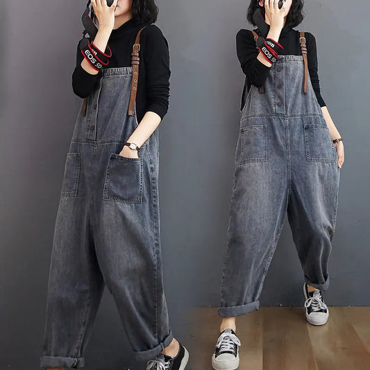 Spring Fashion Button Jeans Harem Jumpsuit - Mareslie Apparel