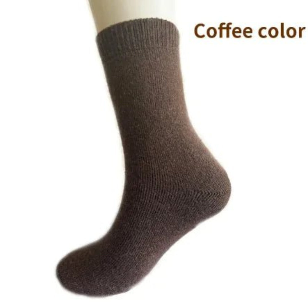 Thickened wool socks with plush terry for warmth and comfort.