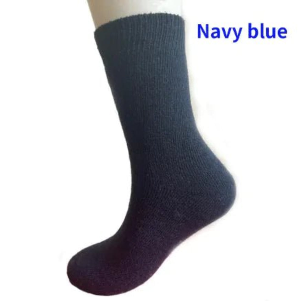 Thickened wool socks with plush terry for warmth and comfort.