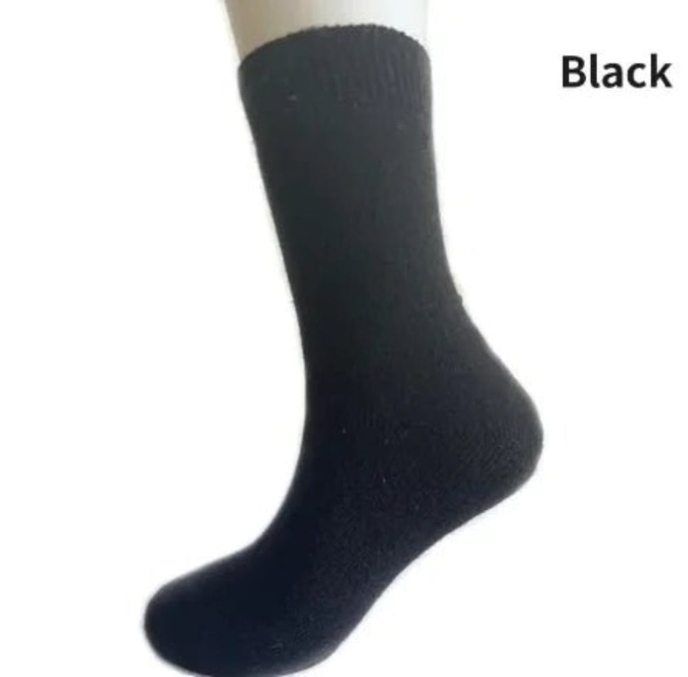 Thickened wool socks with plush terry for warmth and comfort.