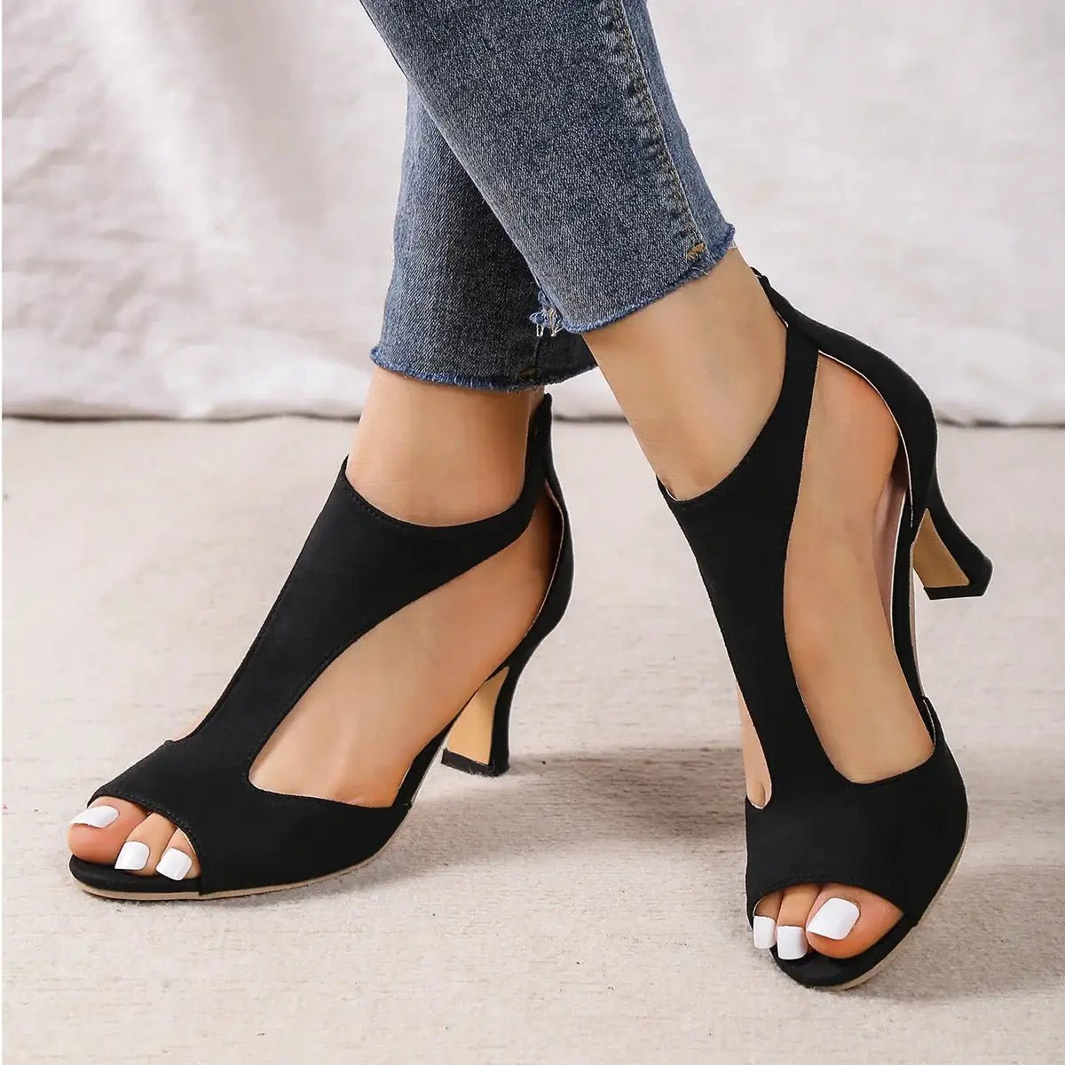 Brushed leather fish mouth sandals for women, offering stylish and comfortable wear.